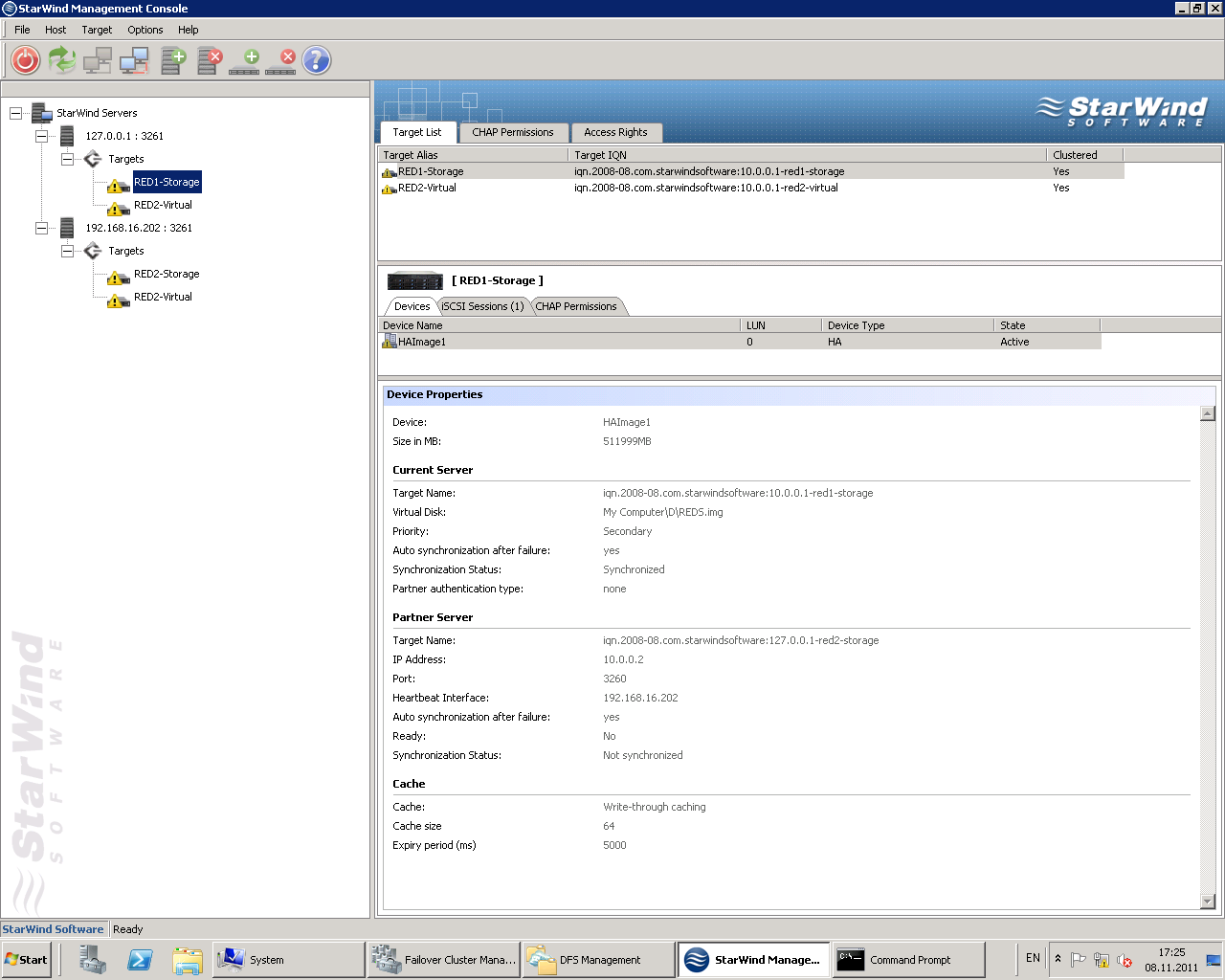 properties on the working node (node 1)