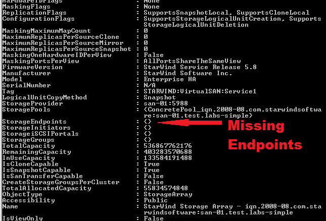 Missing Endpoints from Starwind SMI-S provider.