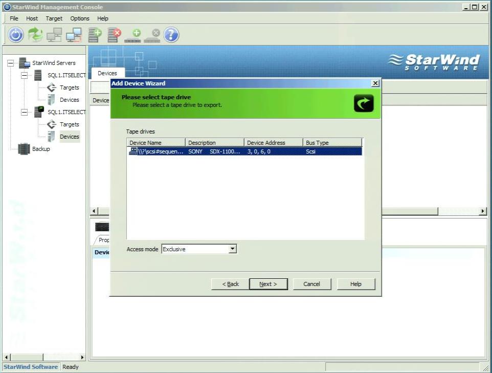 exporting tape drive